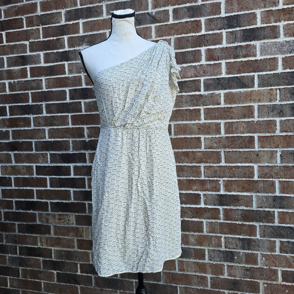 MM Couture One Shoulder Polka Dot Dress Cream Black Size L